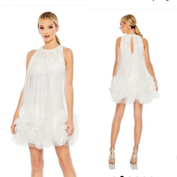 Mac Duggal Sz 2 White Halter Neck Flowy Petal A Line Mini Dress $698 NWT - Picture 1 of 10